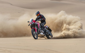 Honda Africa Twin Motorcycle Action Shot in Desert