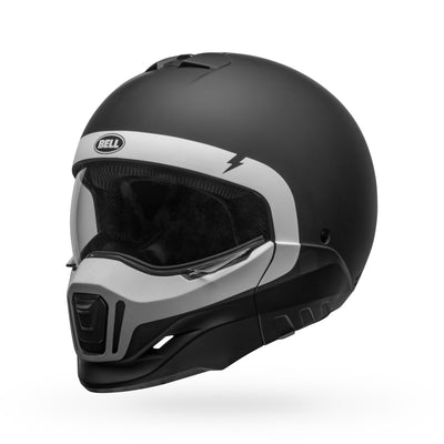 bell broozer modular street motorcycle helmet cranium matte black white front left