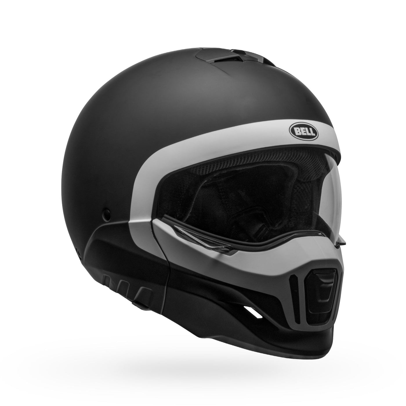 bell broozer modular street motorcycle helmet cranium matte black white front right