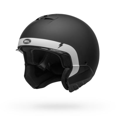 bell broozer modular street motorcycle helmet cranium matte black white no chin bar front left