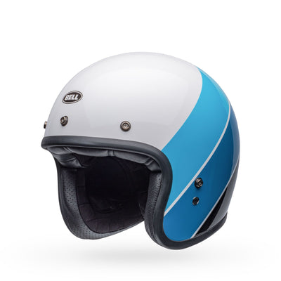 bell custom 500 culture classic open face motorcycle helmet riff gloss white blue front left