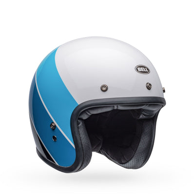 bell custom 500 culture classic open face motorcycle helmet riff gloss white blue front right
