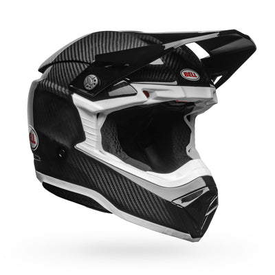 bell moto 10 spherical carbon dirt motorcycle helmet gloss black white front right
