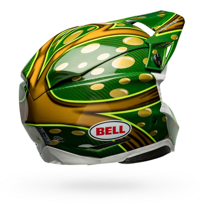 bell moto 10 spherical carbon dirt motorcycle helmet mcgrath replica 22 gloss gold green back right