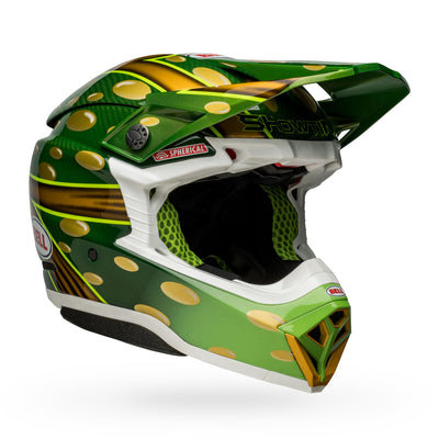 bell moto 10 spherical carbon dirt motorcycle helmet mcgrath replica 22 gloss gold green front right