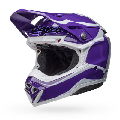 bell moto 10 spherical le dirt motorcycle helmet slayco gloss purple white front left