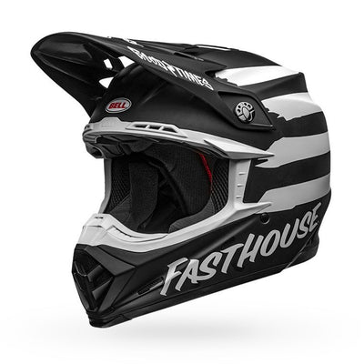 bell moto 9 mips dirt motorcycle helmet fasthouse signia matte black white front left