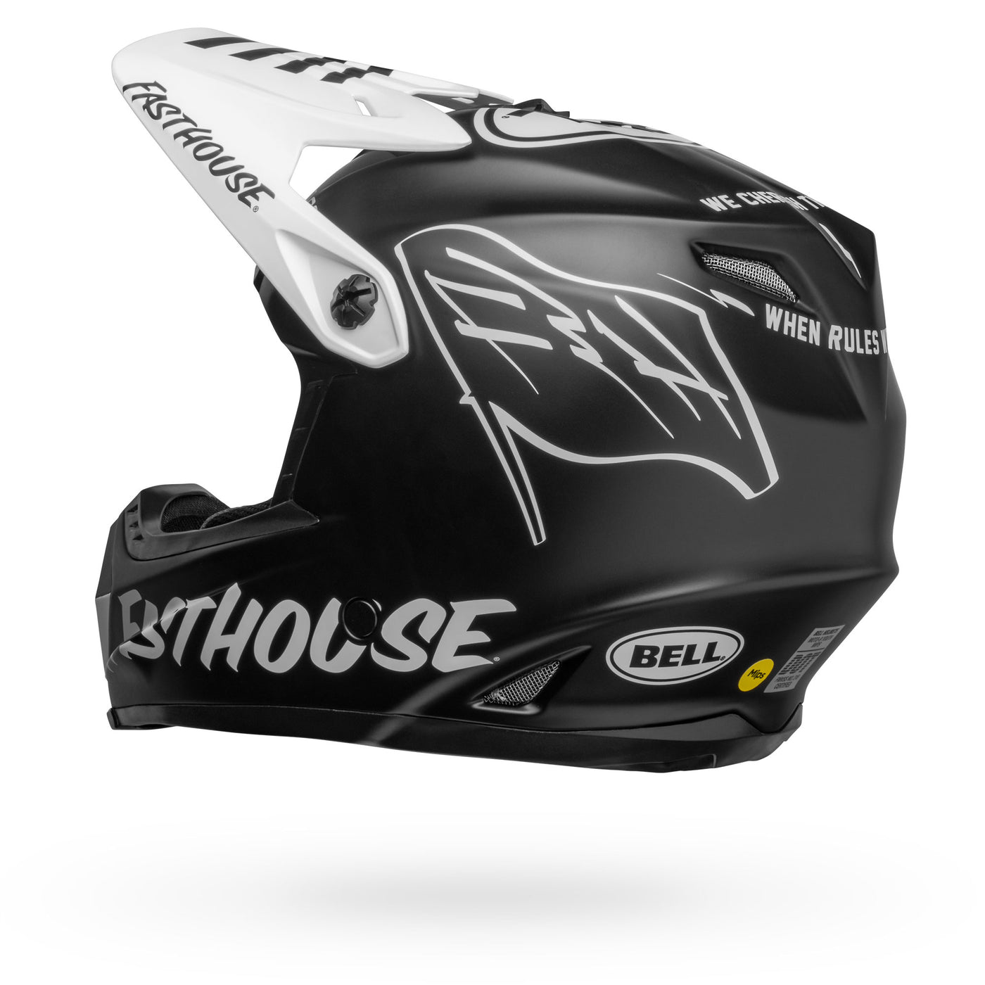 bell moto 9 youth mips dirt motorcycle helmet fasthouse flying colors matte black white back left