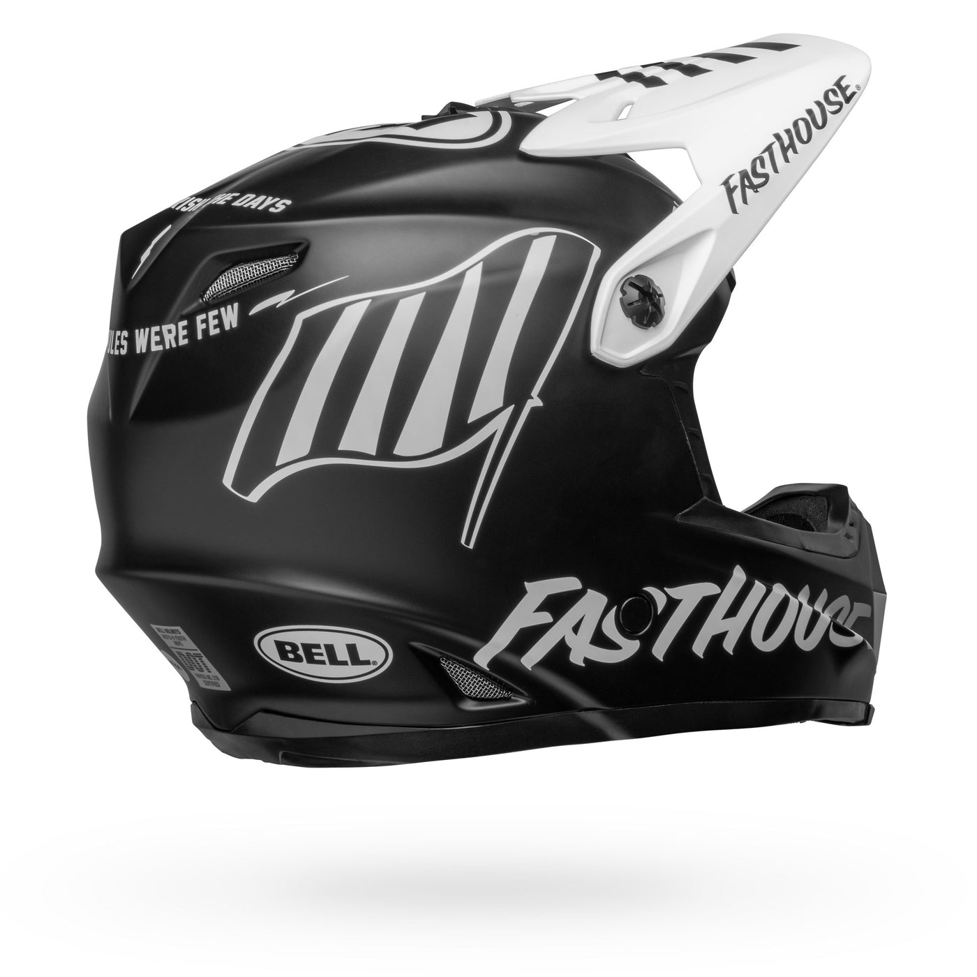 bell moto 9 youth mips dirt motorcycle helmet fasthouse flying colors matte black white back right