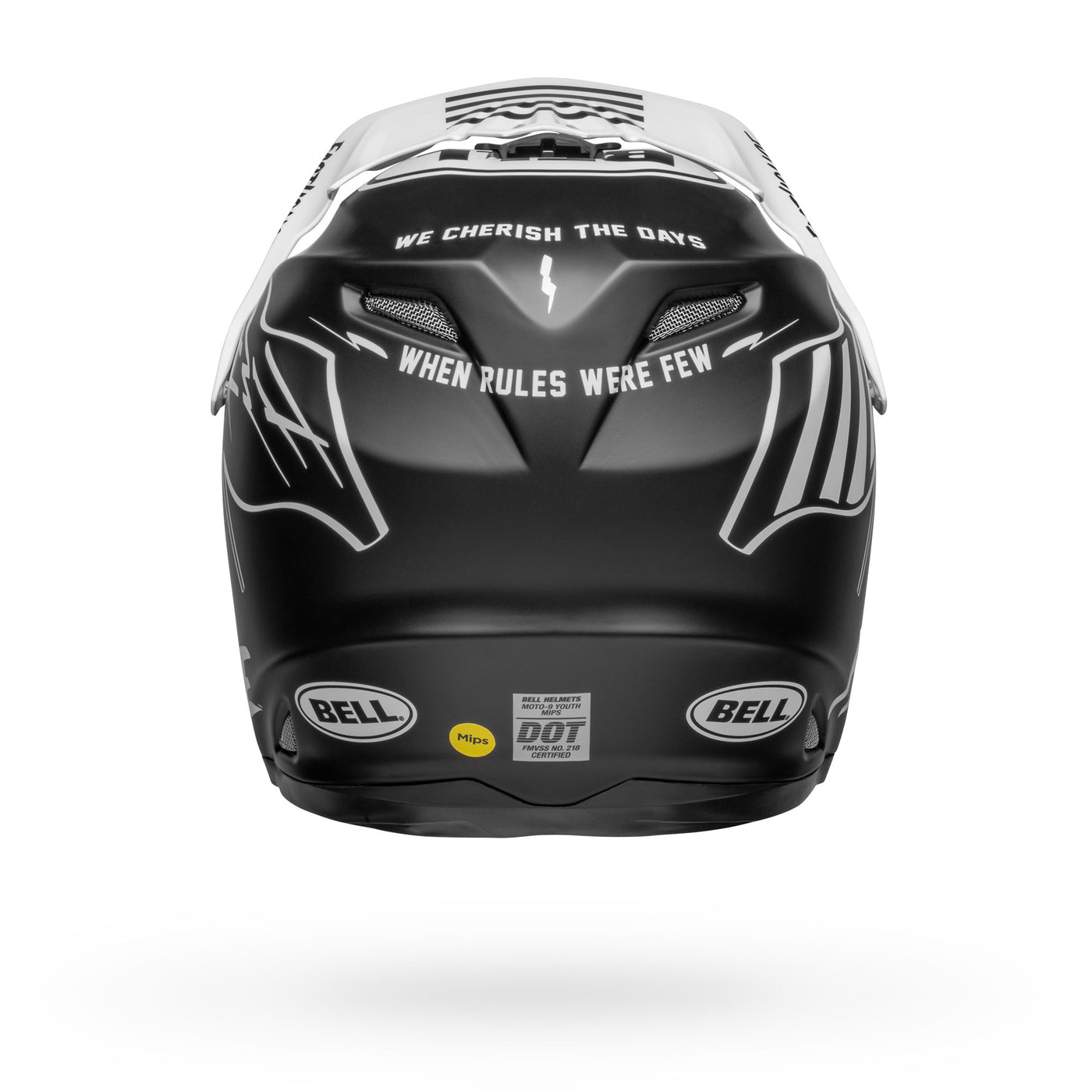 bell moto 9 youth mips dirt motorcycle helmet fasthouse flying colors matte black white back