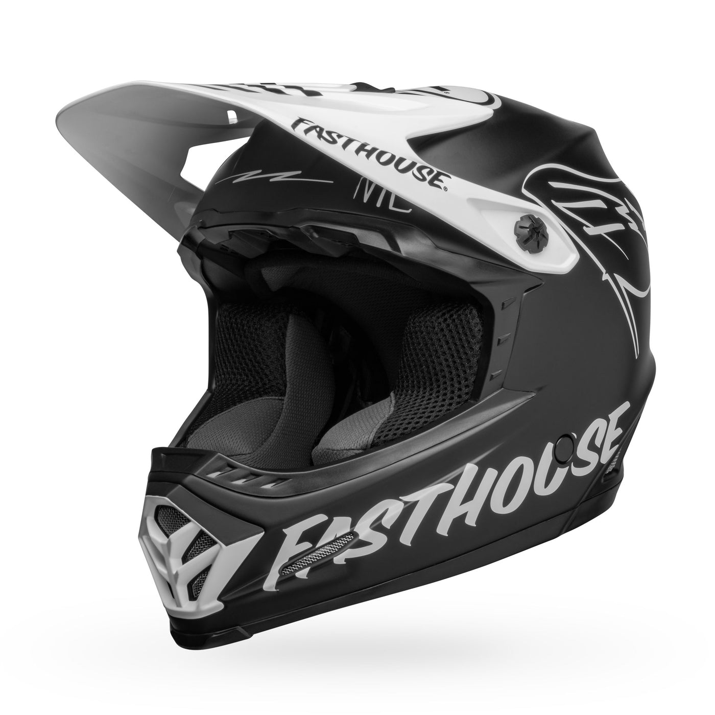 bell moto 9 youth mips dirt motorcycle helmet fasthouse flying colors matte black white front left