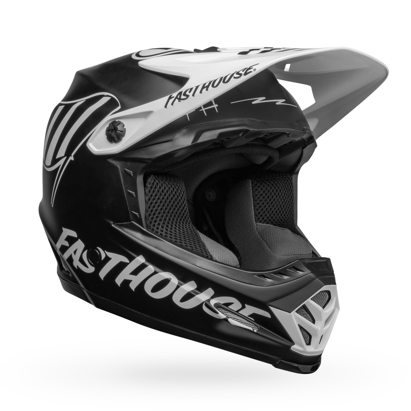 bell moto 9 youth mips dirt motorcycle helmet fasthouse flying colors matte black white front right