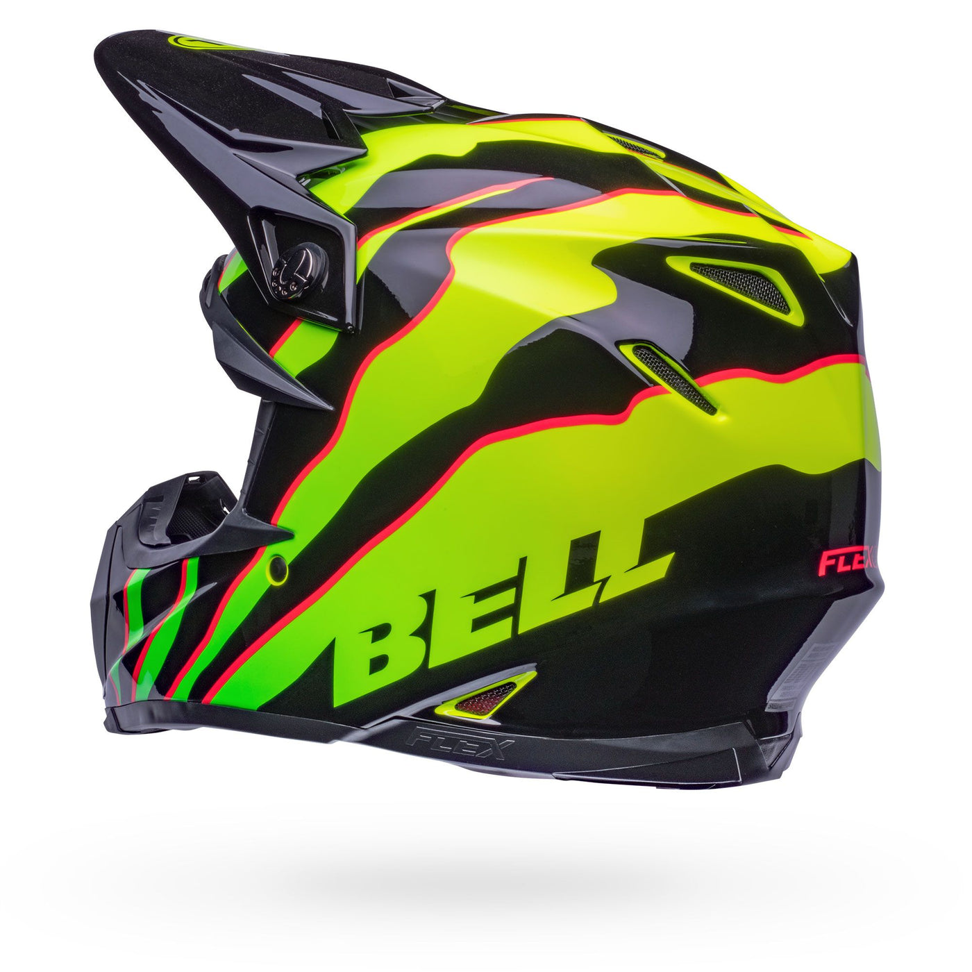 bell moto 9s flex dirt motorcycle helmet claw gloss black green back left