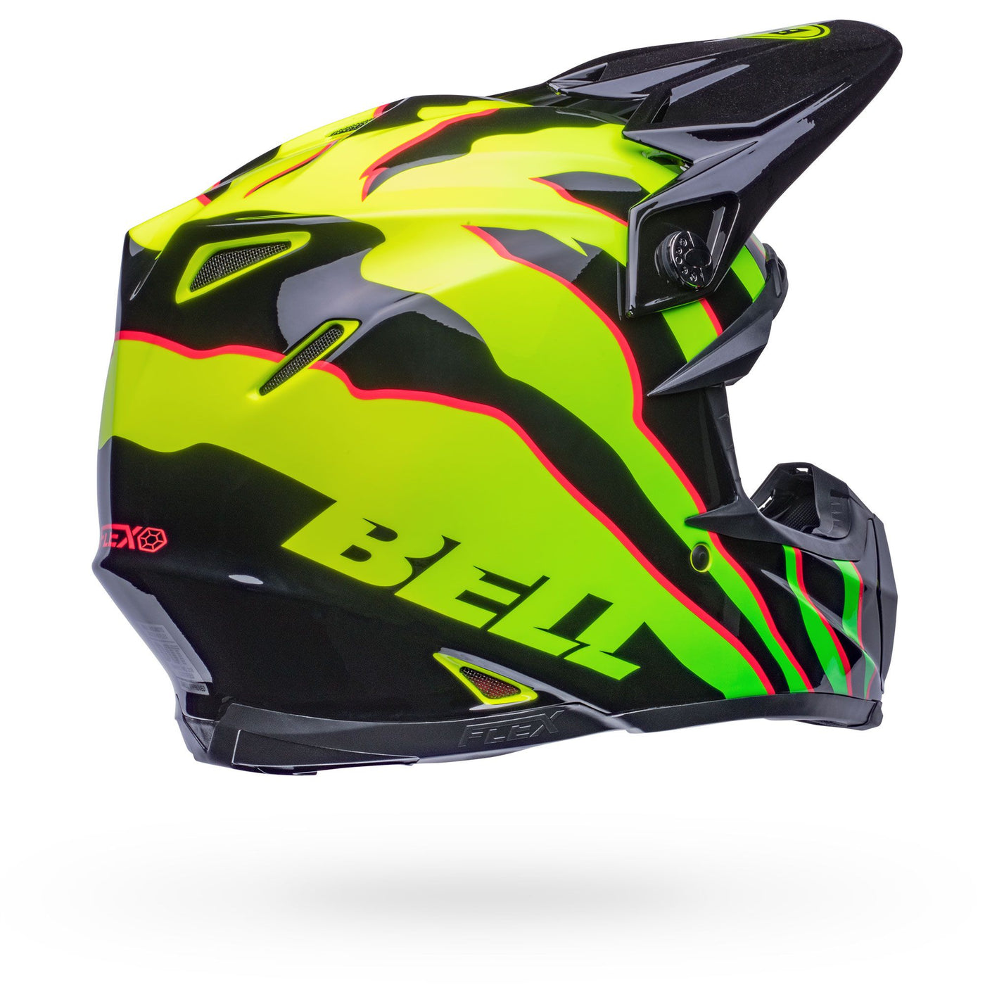 bell moto 9s flex dirt motorcycle helmet claw gloss black green back right