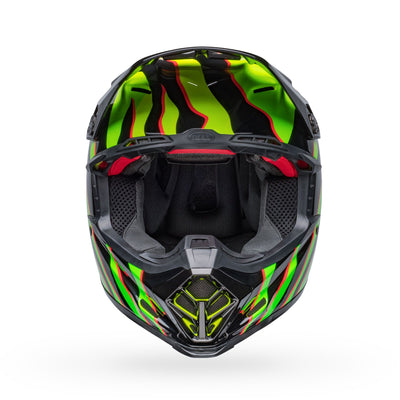 bell moto 9s flex dirt motorcycle helmet claw gloss black green front