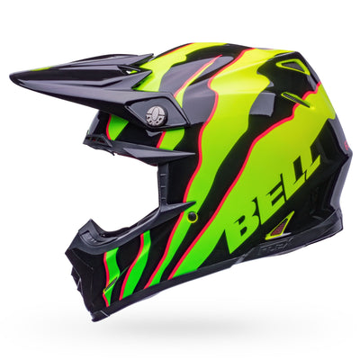 bell moto 9s flex dirt motorcycle helmet claw gloss black green left