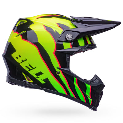 bell moto 9s flex dirt motorcycle helmet claw gloss black green right