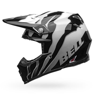bell moto 9s flex dirt motorcycle helmet claw gloss black white left