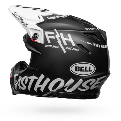 bell moto 9s flex dirt motorcycle helmet fasthouse flex crew matte black white back left