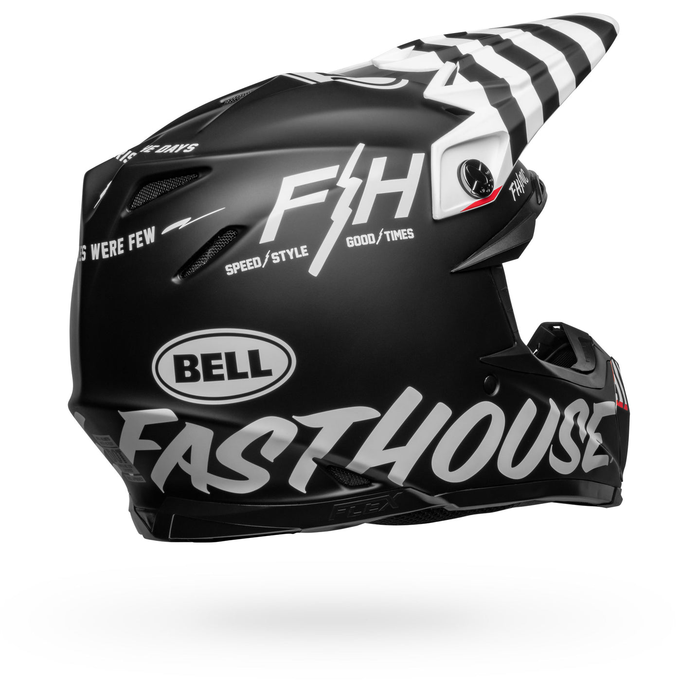 bell moto 9s flex dirt motorcycle helmet fasthouse flex crew matte black white back right