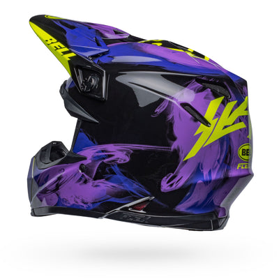 bell moto 9s flex dirt motorcycle helmet slayco gloss black purple back left
