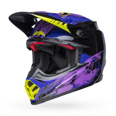 bell moto 9s flex dirt motorcycle helmet slayco gloss black purple front left