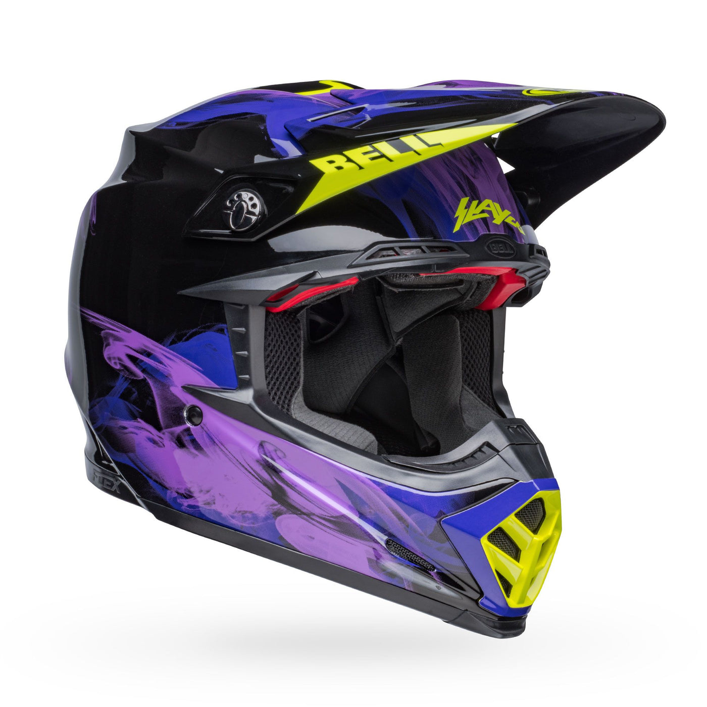 bell moto 9s flex dirt motorcycle helmet slayco gloss black purple front right