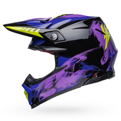 bell moto 9s flex dirt motorcycle helmet slayco gloss black purple left