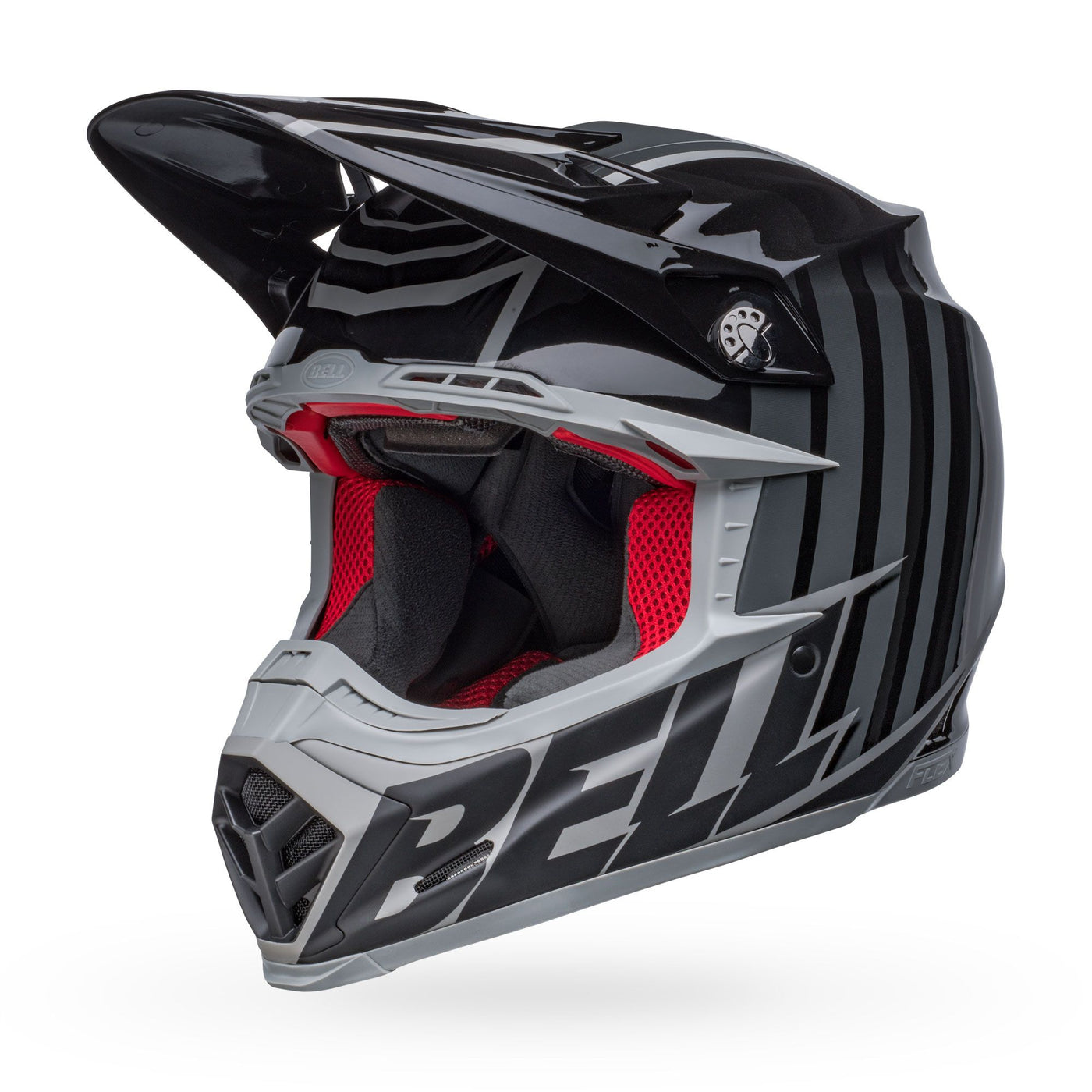 bell moto 9s flex dirt motorcycle helmet sprint matte gloss black gray front left