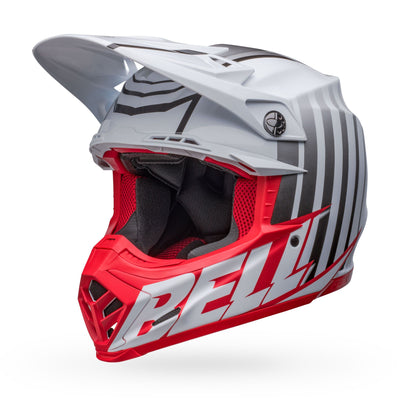 bell moto 9s flex dirt motorcycle helmet sprint matte gloss white red front left
