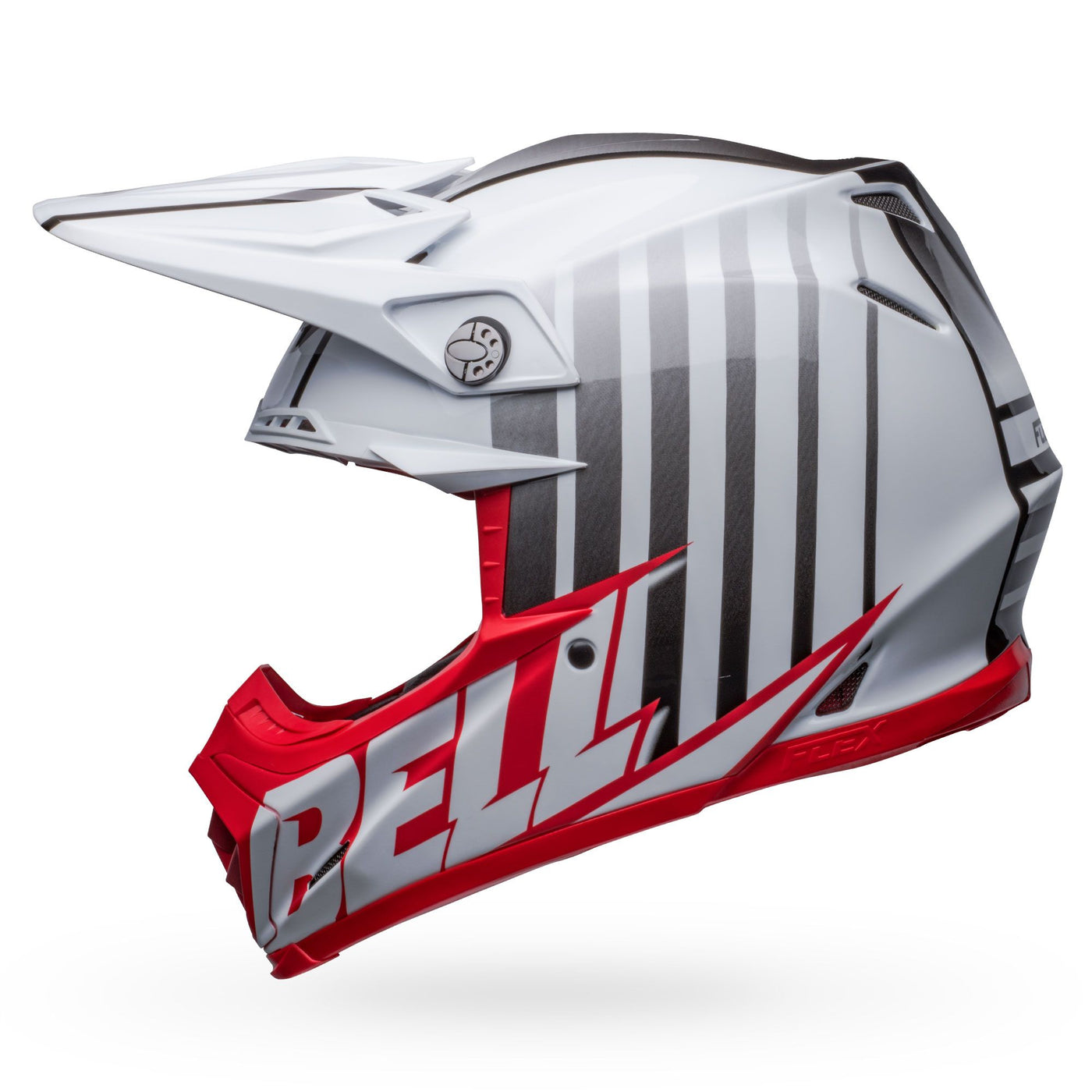 bell moto 9s flex dirt motorcycle helmet sprint matte gloss white red left