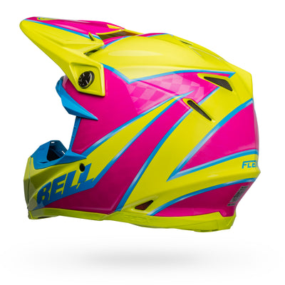 bell moto 9s flex dirt motorcycle helmet sprite gloss yellow magenta back left
