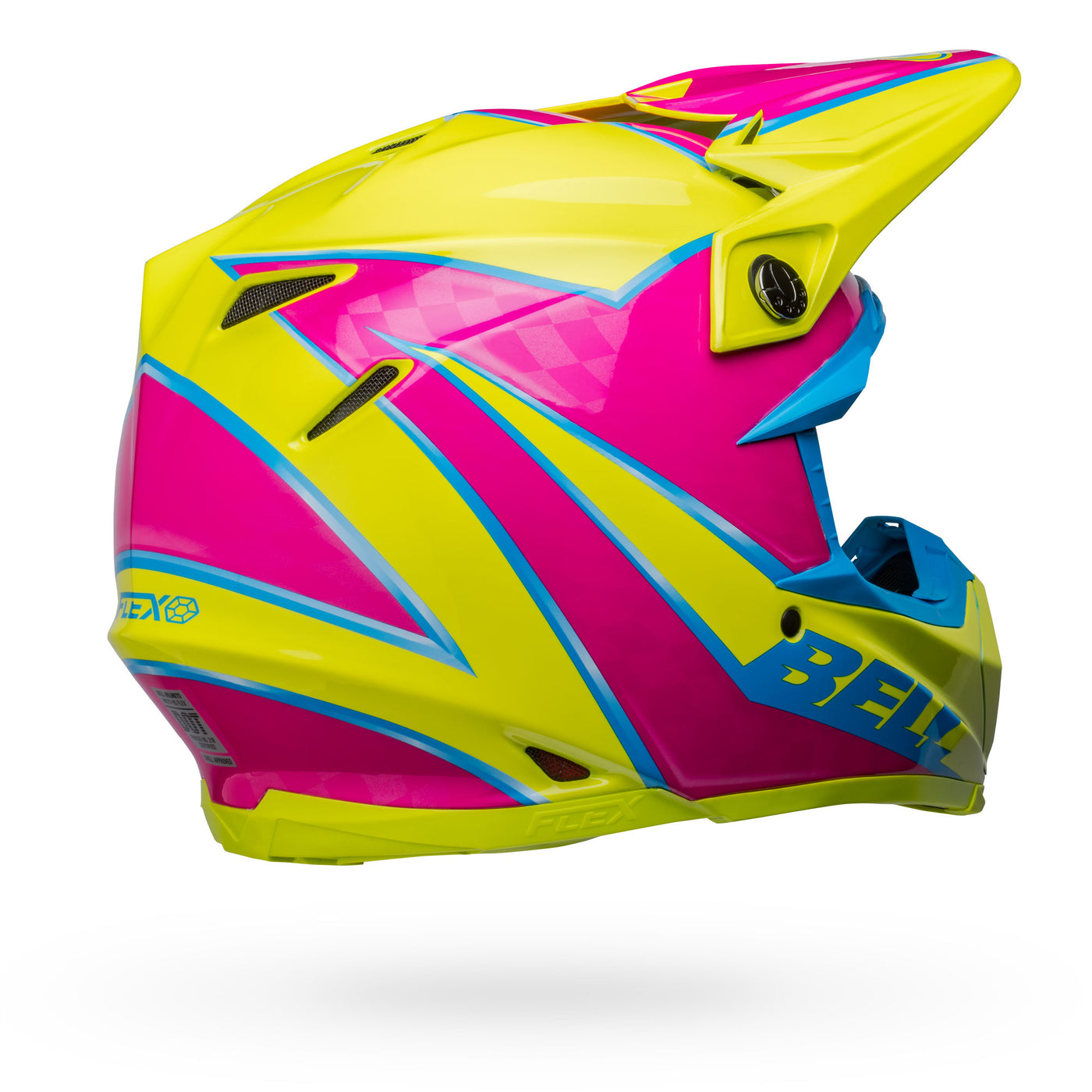 bell moto 9s flex dirt motorcycle helmet sprite gloss yellow magenta back right