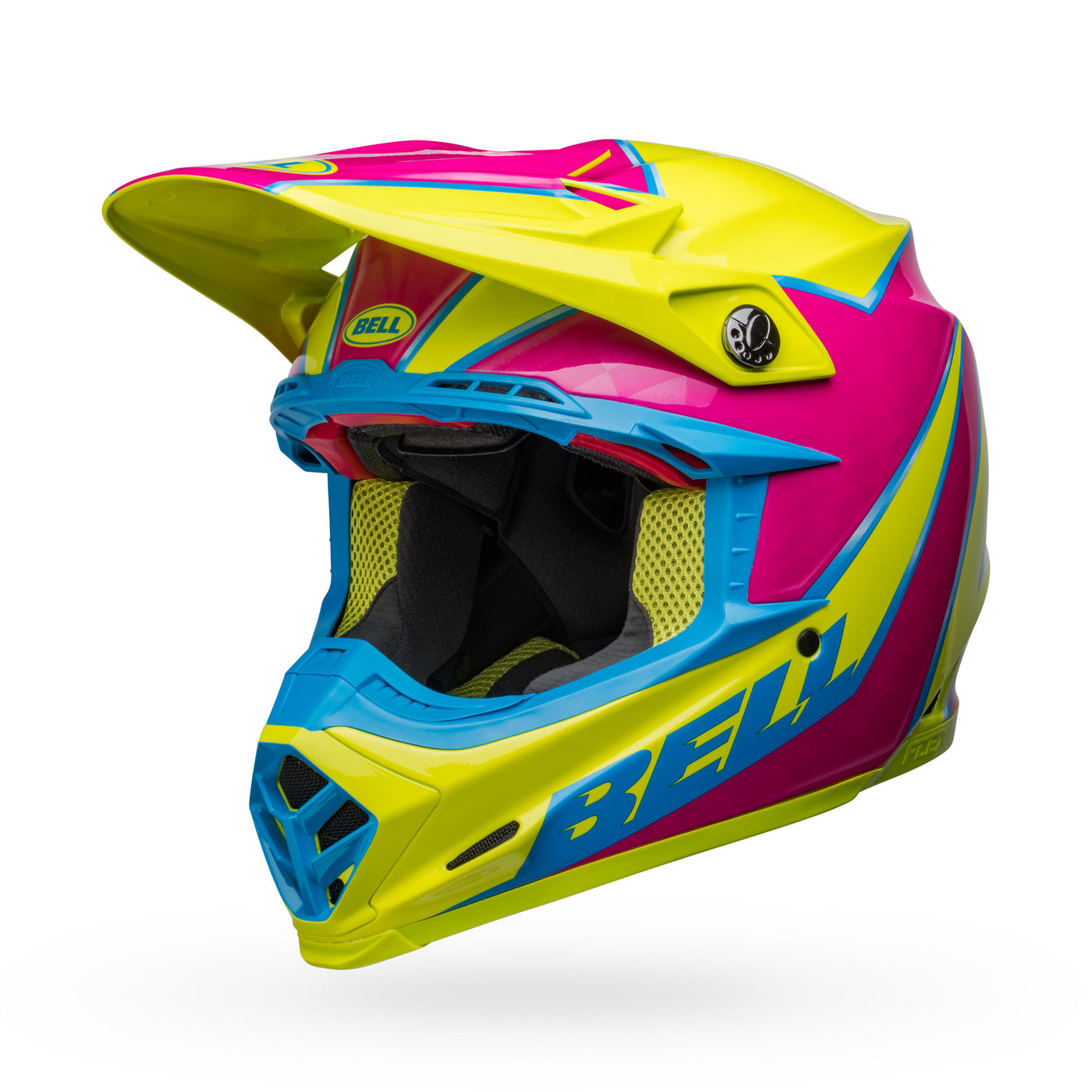 bell moto 9s flex dirt motorcycle helmet sprite gloss yellow magenta front left