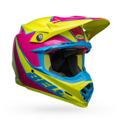 bell moto 9s flex dirt motorcycle helmet sprite gloss yellow magenta front right