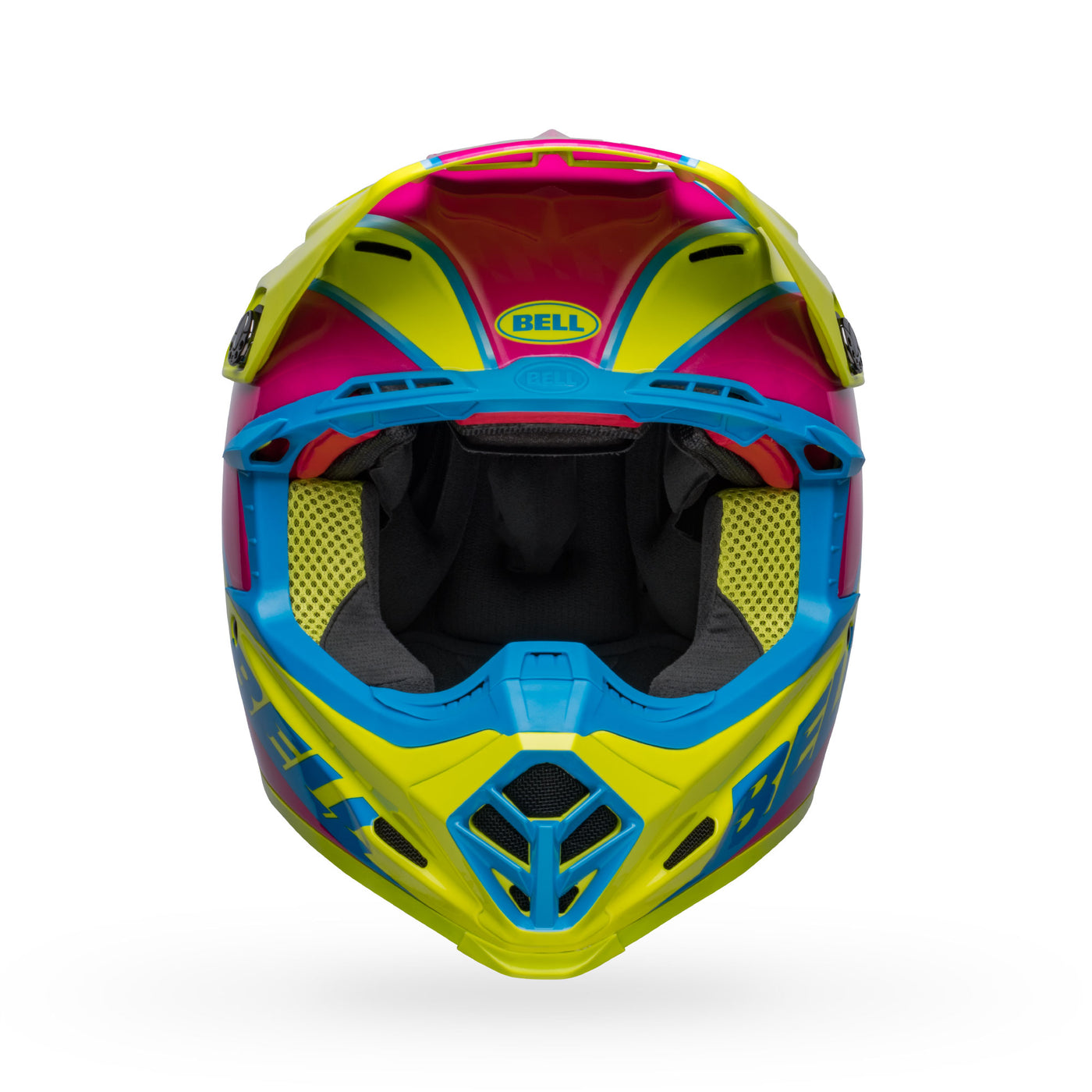 bell moto 9s flex dirt motorcycle helmet sprite gloss yellow magenta front