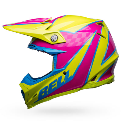 bell moto 9s flex dirt motorcycle helmet sprite gloss yellow magenta left