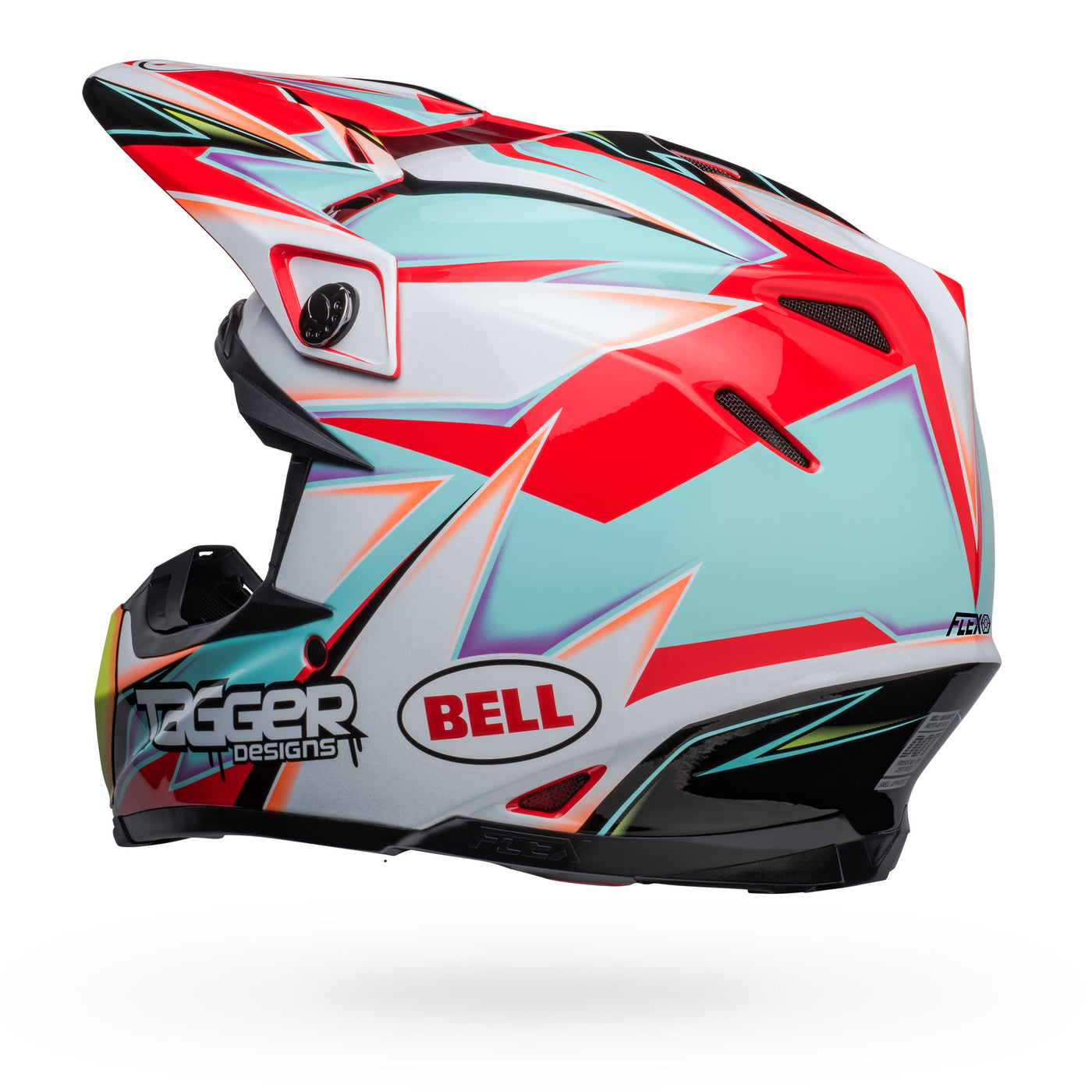 bell moto 9s flex dirt motorcycle helmet tagger edge gloss white aqua back left