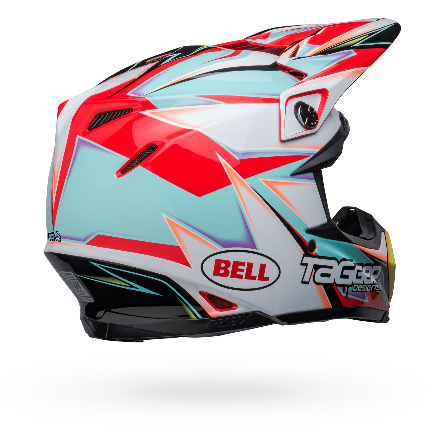 bell moto 9s flex dirt motorcycle helmet tagger edge gloss white aqua back right