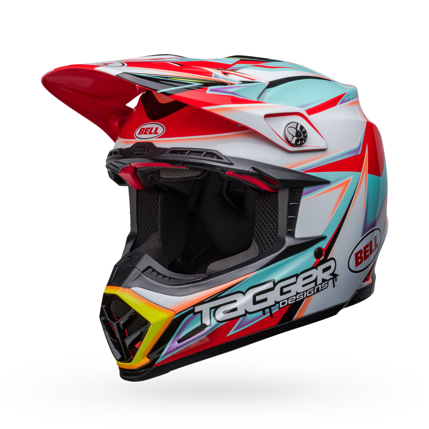 bell moto 9s flex dirt motorcycle helmet tagger edge gloss white aqua front left
