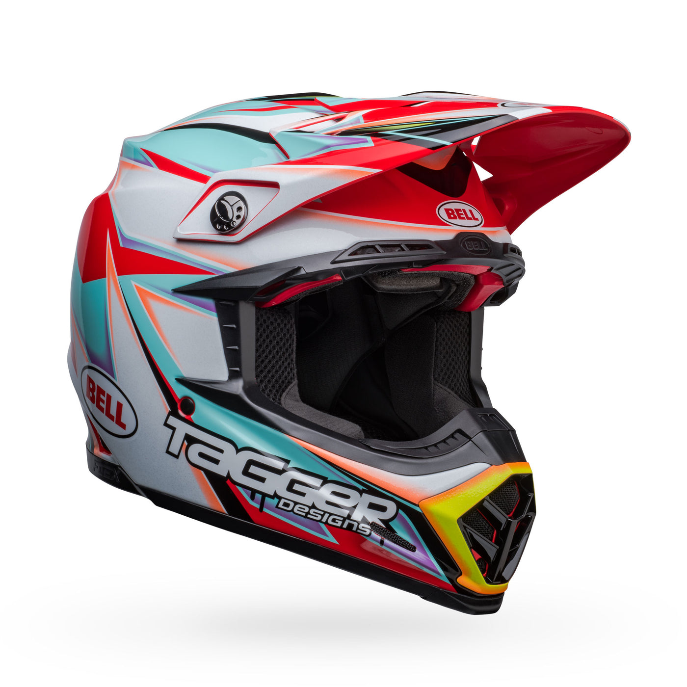 bell moto 9s flex dirt motorcycle helmet tagger edge gloss white aqua front right