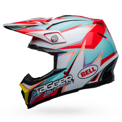bell moto 9s flex dirt motorcycle helmet tagger edge gloss white aqua left