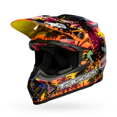 bell moto 9s flex dirt motorcycle helmet tagger tropical fever gloss yellow orange front left