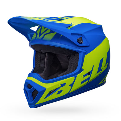 bell mx 9 mips dirt motorcycle helmet disrupt matte classic blue hi viz yellow front left