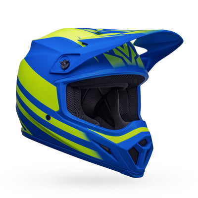 bell mx 9 mips dirt motorcycle helmet disrupt matte classic blue hi viz yellow front right