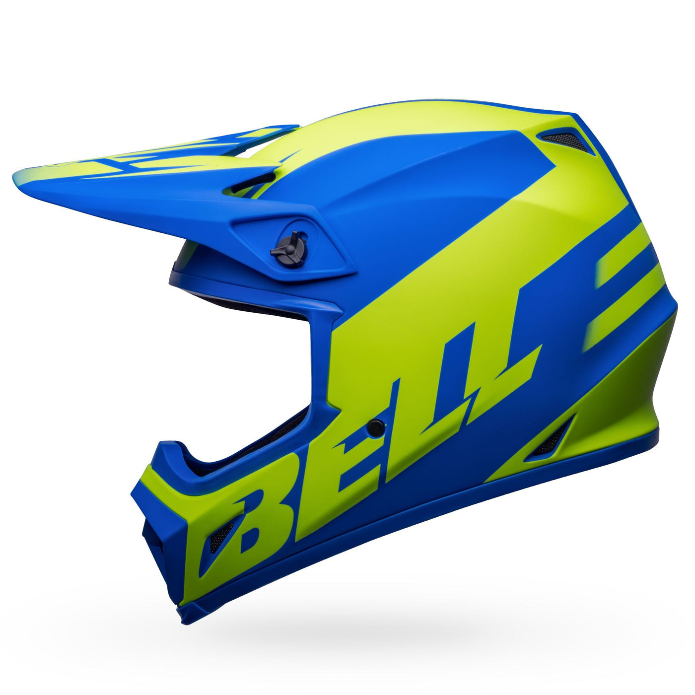 bell mx 9 mips dirt motorcycle helmet disrupt matte classic blue hi viz yellow left
