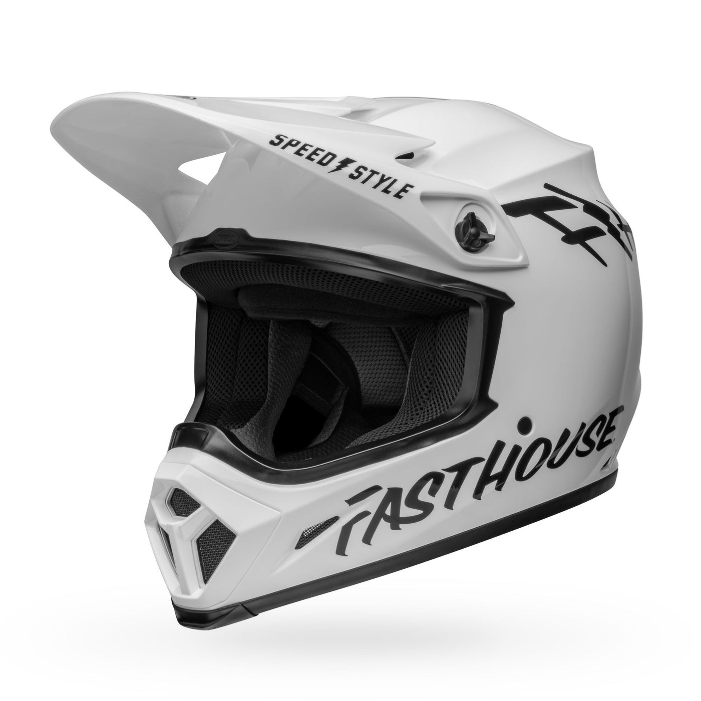 bell mx 9 mips dirt motorcycle helmet fasthouse gloss white black front left