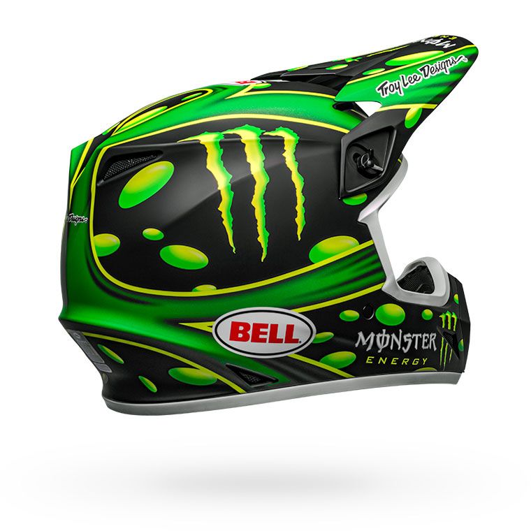 bell mx 9 mips dirt motorcycle helmet mcgrath showtime replica matte black green back right