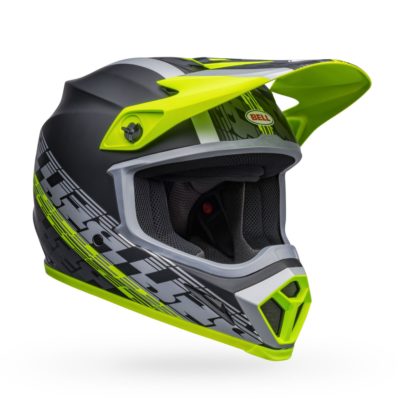 bell mx 9 mips dirt motorcycle helmet offset matte black hi viz yellow front right