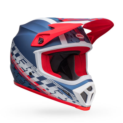 bell mx 9 mips dirt motorcycle helmet offset matte metallic blue white front right